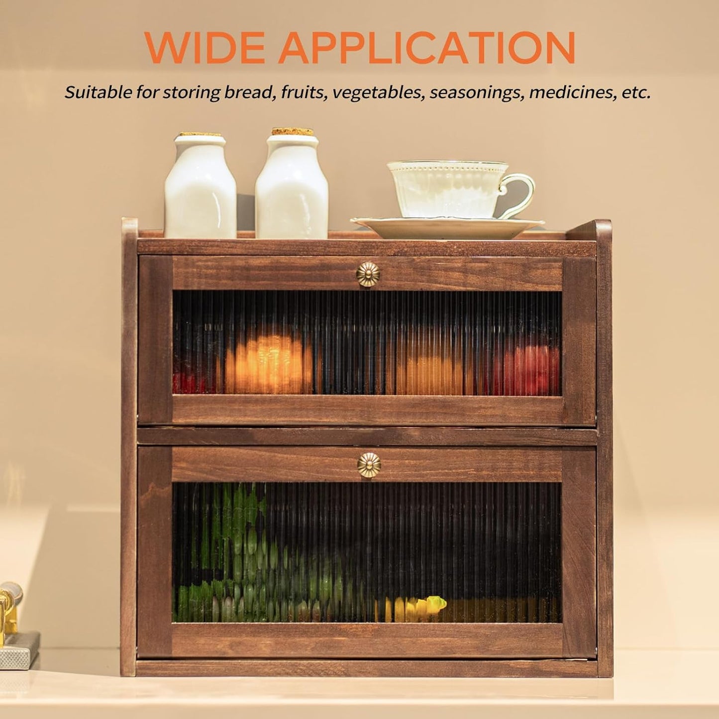 Solid Wood Bread Box for Kitchen Countertop with 50 Count Deli Paper, Double Layer Large Capacity Wooden Breadbox, Vintage Food Storage Container for Kitchen Counter Corner, Brown