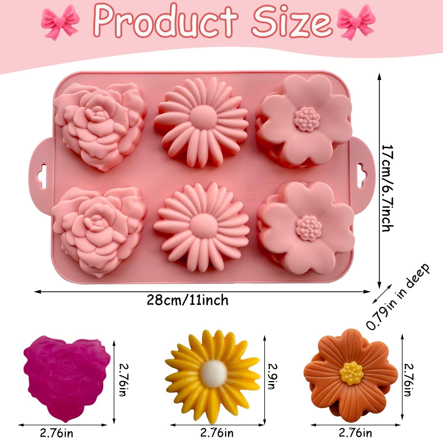 2 Pack Flower Cake Silicone Mold for Baking, 6 Cavity 3D Daisy Flower Cake Pans Rose Chocolate Mold Jello Molds for Making Mousse Mini Cake Cheesecake Soap Jelly Pudding Brownies Muffins