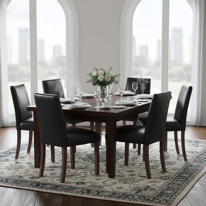 Dining Chairs Set of 6, Modern Faux Leather Dining Room Chair, Upholstered Parsons Kitchen Chairs for Restaurant & Cafe- Black