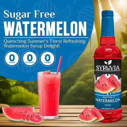Syruvia Sugar-Free Watermelon Syrup, Flavored Syrup for Drinks, Cocktails, Lemonades, Iced Teas, and Desserts – 25.4 fl oz