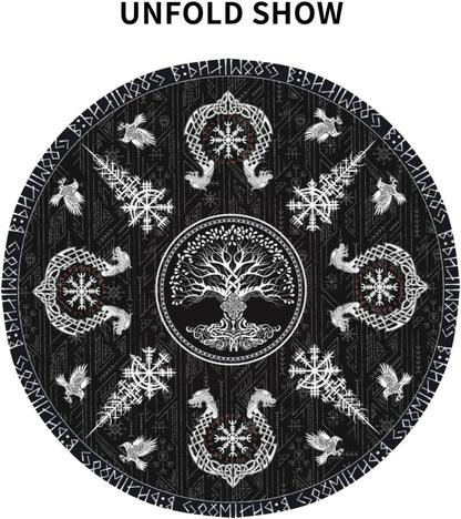Norse Viking Tablecloth, Nordic Mythology Tree of Life Crow Ancient Mythical Viking Raven Print Water Resisitant Table Cover for Dining Kitchen Living Room Home Party Holiday Decor 60 inch Round