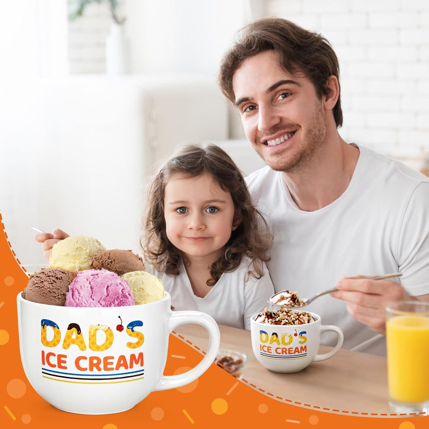 YHRJWN Dad Gifts for Fathers Day from Daughter Son, Gifts for Dad, Dad's Ice Cream Bowl Scoop Shovel Spoon Set, Daddy Birthday Fathers Day Christmas Gift, 16 Oz White