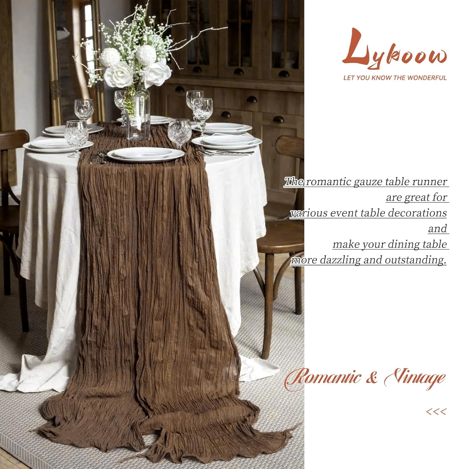 15 Packs Cheesecloth Table Runner Brown,10 Ft Rustic Gauze Boho Wedding Table Runner Decoration, Wedding Table Decor Table Cloth for Wedding Party Bridal Shower Table,21.5x120in