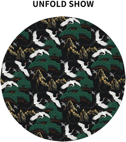 Japanese Tablecloth, Traditional Oriental Crane Vintage Chinese Landscape Luxury Farmhouse Water Resisitant Table Cover for Dining Kitchen Living Room Home Party Holiday Decor 60 inch Round