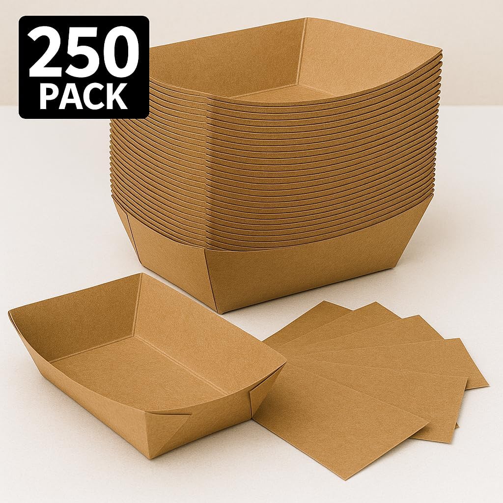 Ruthy’s Outlet Paper Food Trays Disposable Paper Boat, Kraft Serving Boats, Food Holder Trays for Snacks French Fries Nachos Hot Dog Tacos BBQ Party & Concessions (250, 2.5 lb)