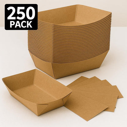 Ruthy’s Outlet Paper Food Trays Disposable Paper Boat, Kraft Serving Boats, Food Holder Trays for Snacks French Fries Nachos Hot Dog Tacos BBQ Party & Concessions (250, 2.5 lb)