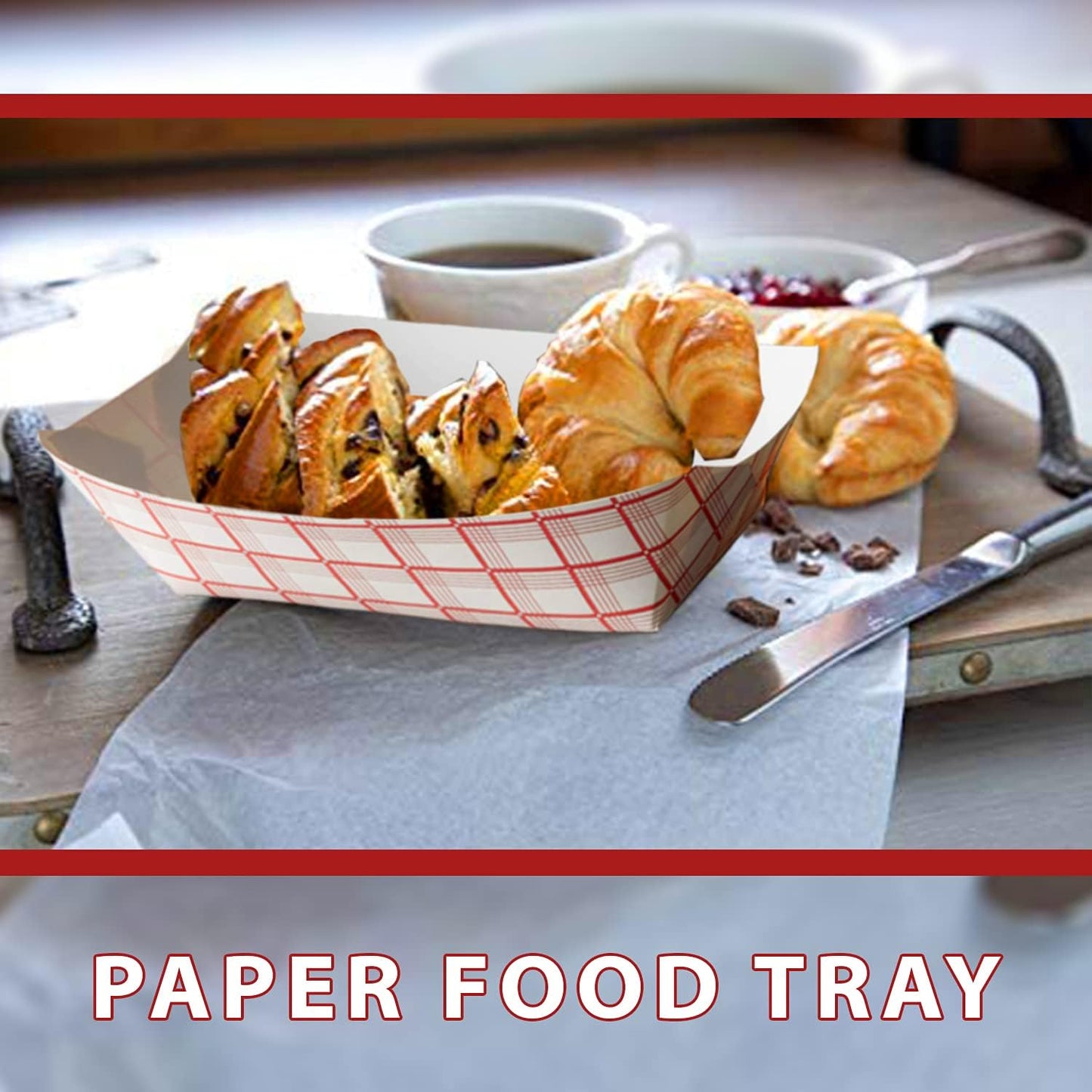 Angel's Peel Lounge Paper Food Trays — Red Check Paper Tray for Fries, Loaded Nachos, Hot Dog, and Snacks, Heavy-Duty Disposable Boats for Events, Food Courts, and Concession Stands, 3lb, 100-PACK