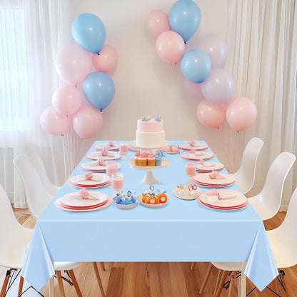 4 Pieces Light Pink & Blue Series Rectangle Tablecloth, 54x72" Solid Color Waterproof & Spillproof Disposable Plastic Table Cover, Durable Party Tablecloth for Dining, Buffet, Picnic, Outdoor Events