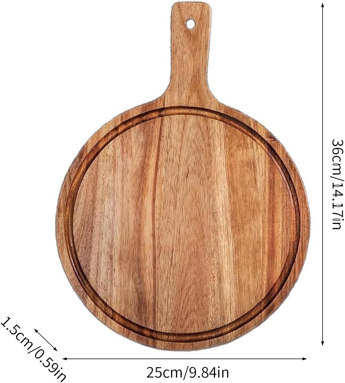 Pizza Cutting Board, Wood Charcuterie Boards, Round Cuttings Board for Woods Kitchen Utensils, Wood Cutting Board with Handle, Wooden Serving Tray for Pizza Bread Cheese Fruit Vegetables