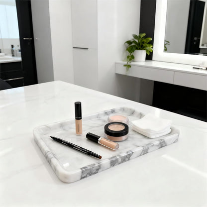Artisonal Abode Rectangular Marble Tray – Luxury Bathroom Vanity Organizer, Jewelry & Makeup Holder, Natural Stone Home Decor Gift