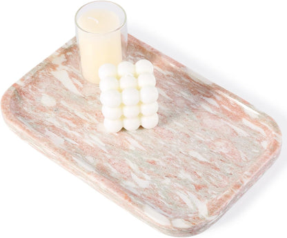 Marble Vanity Tray, Marble Bathroom Tray Countertop, Decorative Tray for Dresser, Rosso Red Stone Serving Trays for Kitchen, Perfume, Jewelry Candle Holder, Catch All