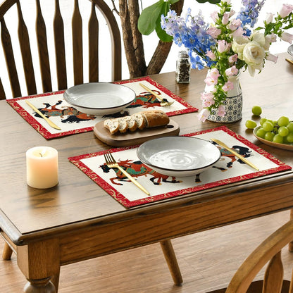 Artoid Mode Zodiac Horse Happy 2026 Chinese New Year Placemats Set of 4, 12x18 Inch Seasonal Lunar Winter Table Mats for Party Kitchen Dining Decoration