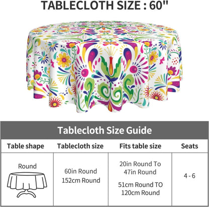 Mexican Round Tablecloth, Traditional Floral Dia De Los Muertos Azulejo Mosaic Mexico Water Resisitant Table Cover for Dining Kitchen Living Room Home Party Holiday Decor 70 inch Round