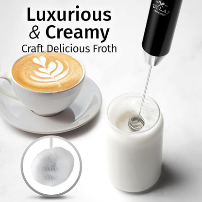 Zulay Kitchen Lux Electric Milk Frother Rechargeable Handheld - Powerful 2-Speed Motor, Waterproof, 2000mAh Battery - Lux Coffee Frother for Protein Powder, Drink Mixer Wand & Matcha Mixer