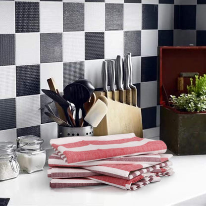 Urban Villa Christmas Dinner Napkins Horizontal Stripes Cloth Napkins Set of 12 Garnet/Red Color Dinner Napkins 20x20 Inches 100% Cotton Over Sized Cloth Napkins with Mitered Corners DinnerNapkins