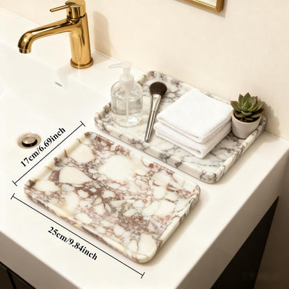 Artisonal Abode Rectangular Marble Tray – Luxury Bathroom Vanity Organizer, Jewelry & Makeup Holder, Natural Stone Home Decor Gift