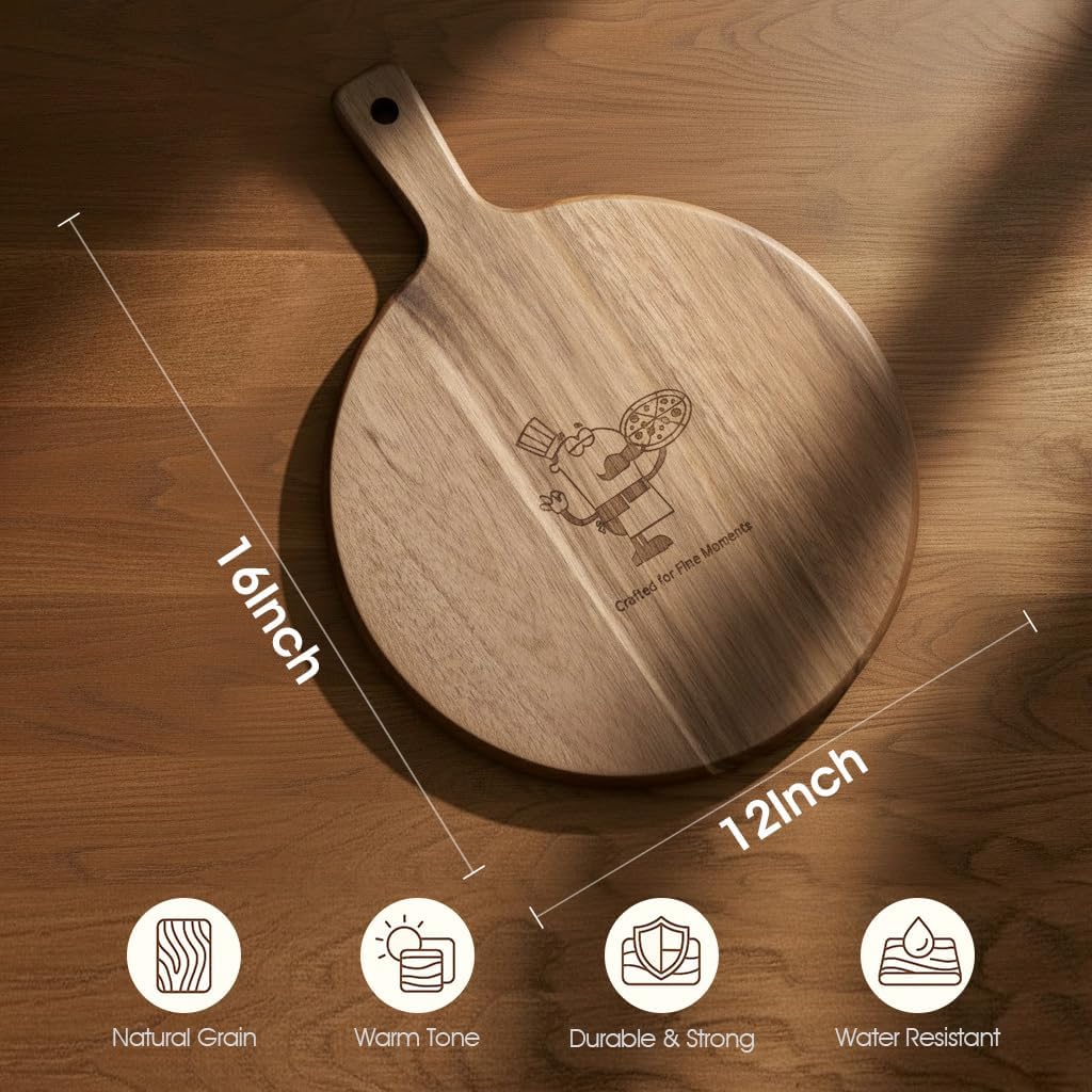 Acacia Wood Charcuterie & Pizza Board Set with Pizza Cutter – Premium Multi-Purpose Pizza Serving Board for Cheese, Bread, Fries, Appetizers – Rustic Cutting Board for Entertaining & Gift Giving