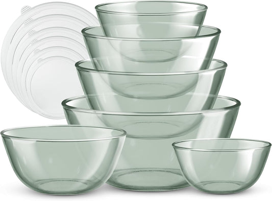 COOK WITH COLOR 12 Pc Glass Mixing Bowl Set with Lids – Borosilicate Glass Nesting Bowls for Cooking, Baking and Meal Prep, Colored Green