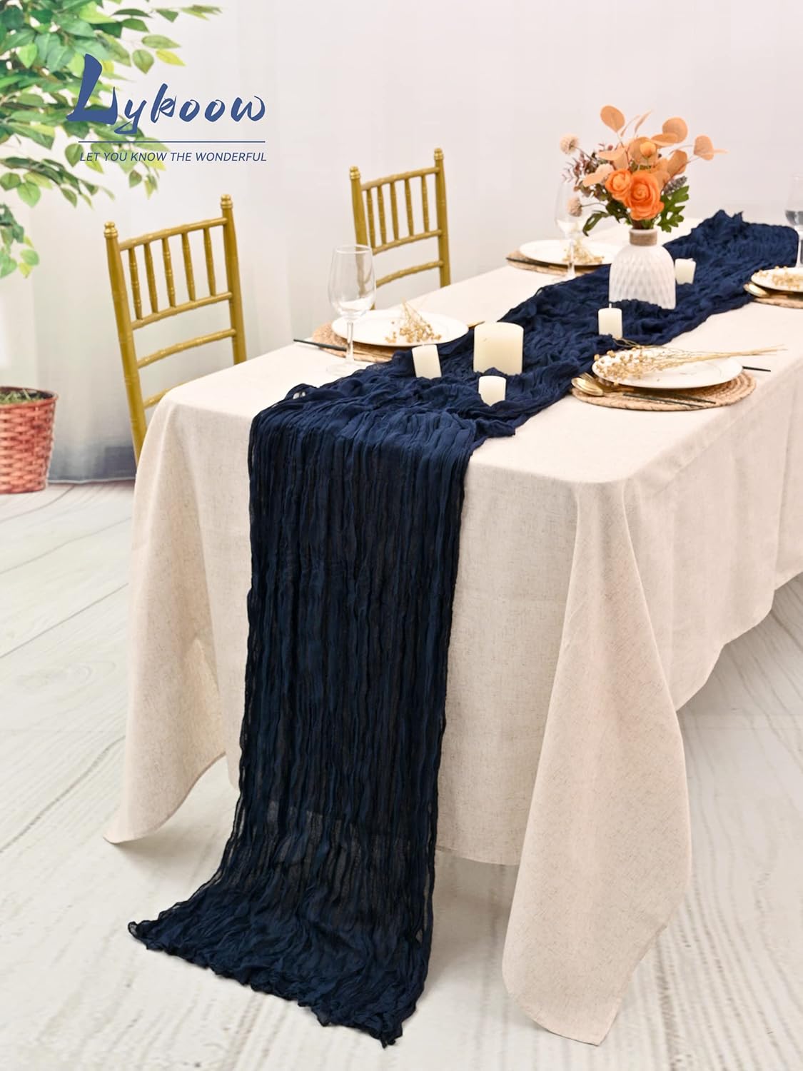15 Packs Cheesecloth Table Runner Navy Blue,13 Ft Dark Blue Rustic Gauze Boho Wedding Table Runner Decoration, Wedding Table Decor Table Cloth for Wedding Party Bridal Shower Table,21.5x157in
