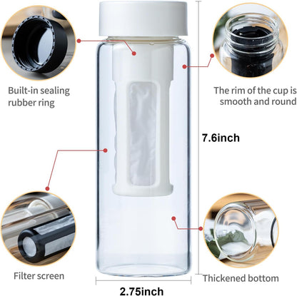 19oz Cold Brew Bottle, Cold Brew Maker with Removable Filter, BPA - Free Portable Cold Brew Tea Bottle for Iced Tea, Cold Brew & Fruit Infusion (White)