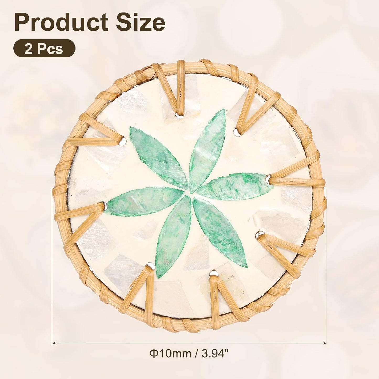 uxcell 2Pcs Handmade Woven Rattan Coasters, Heat-Resistant Drink Coasters for Coffee Table Dining Room Kitchen Coffee Wine Decor, Green Petal