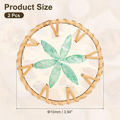 uxcell 2Pcs Handmade Woven Rattan Coasters, Heat-Resistant Drink Coasters for Coffee Table Dining Room Kitchen Coffee Wine Decor, Green Petal