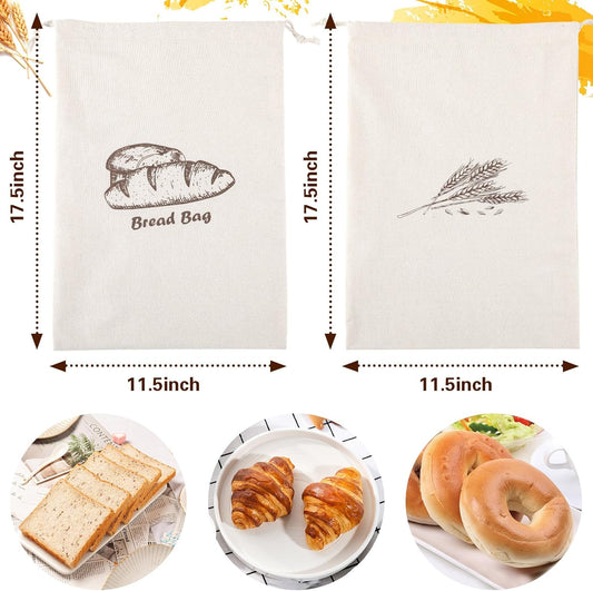 Augshy Bread Bags, 2 Pack Bread Bags for Homemade Bread, 17.7 * 11.8in Linen Bread Bag -Inside Lining to Keep Bread Fresh -Reusable Bread Bags