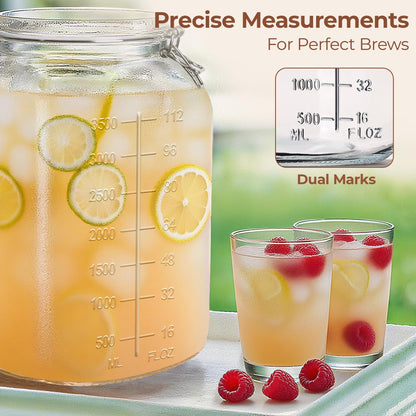 ComSaf Large Glass Storage Containers with Lids, 1.1 Gallon Glass Jar with airtight Lid for Rice, Wide Mouth Mason Jars with Measurement Mark, Flour Sugar Storage Containers 135oz, Set of 2, Square