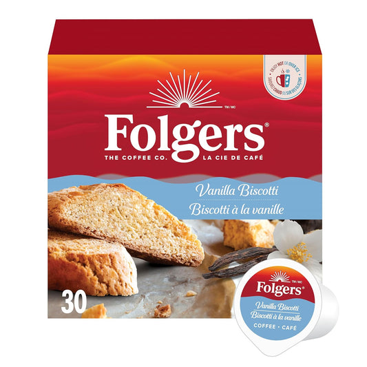 Folgers Vanilla Biscotti Coffee K-cups, 30 Count, 270g/9.5 oz. Box (Imported from Canada)