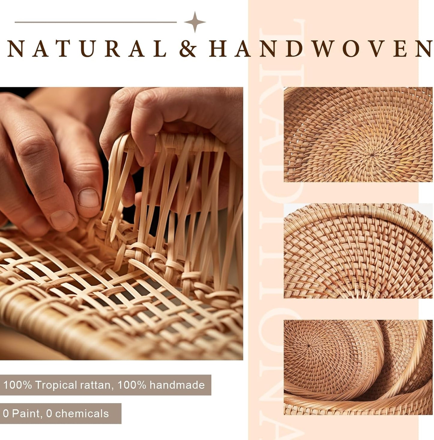 Rattan Bread Basket for Fruit, Natural Wicker Fruit Basket for Kitchen Counter, Hand Woven Food Baskets, Bread Baskets for Serving, Large Wicker Basket for Vegetable, Snack, Candies,Etc. (Round-Large)