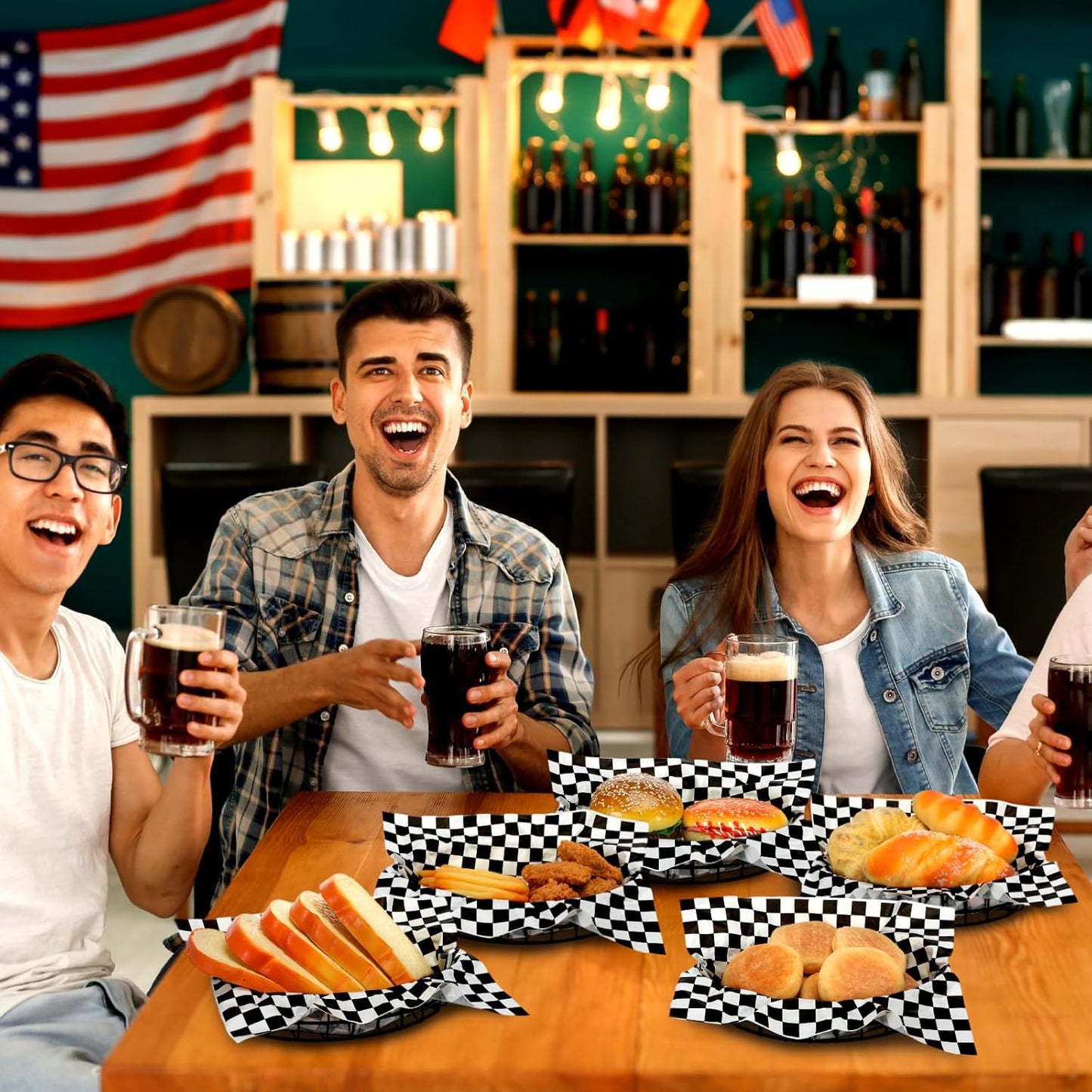 Hushee 12 Pcs Wire Bread Basket Bulk 9.5x6.2x2.2 Inch Oval Metal Dinner Roll Baskets for table Serving Fruit Bowl with 50 Checked Deli Paper Liners for Restaurant Kitchen Fast Food