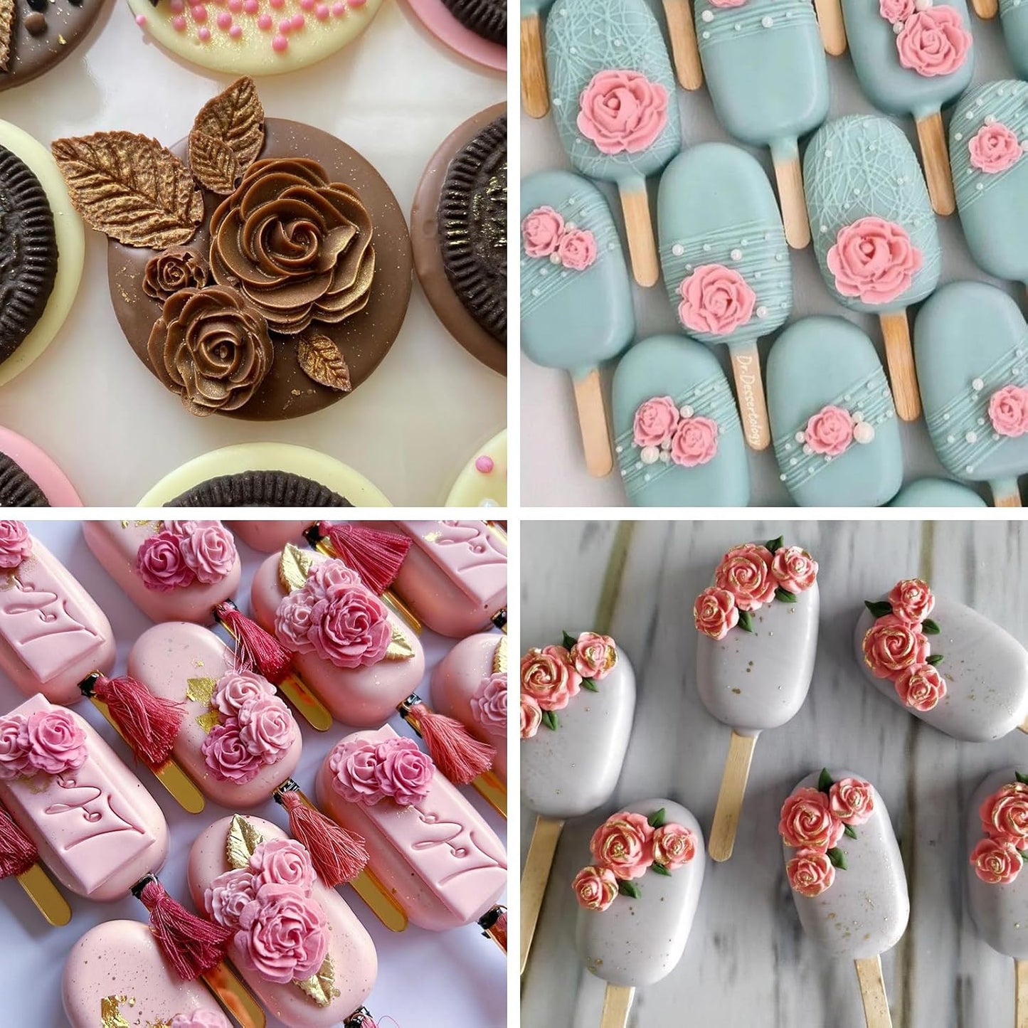 Actvty Rose Flower Silicone Mold, Leaves Candy Mold, 3 Pcs Mini Rose and Leaf Silicone Molds for Chocolate Fondant Sugarcraft Clay Candy Gummy Cupcake Toppers Cake Decorating