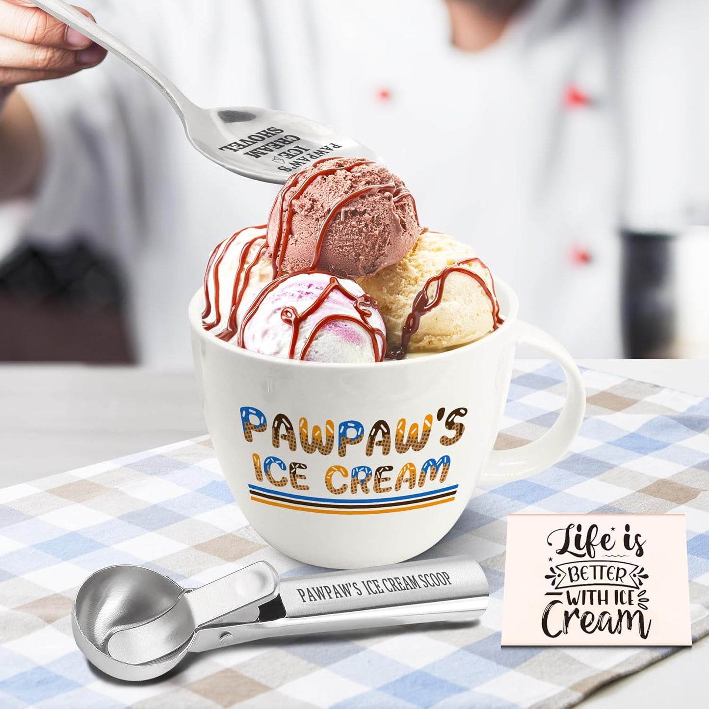 Pawpaw Gifts, Gifts for Him Paw Paw's Christmas, Paw Paw's Ice Cream Bowl Scoop Shovel Spoon Set, Paw-Paw’s Ice Cream Gift, Ideal Xmas Birthday Father's Day Man Gifts