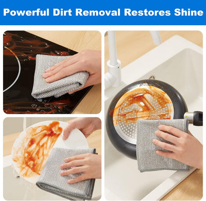 JOYMOOP Multipurpose Non-Scratch Wire Dishwashing Rag for Wet and Dry, Reusable Cleaning Cloths, Scrubbing Pads for Dishes, Glass, Stainless Steel - 5 Pack