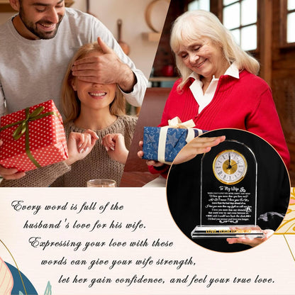Gifts for Wife from Husband - Crystal Clock, Birthday, Wedding Anniversary Marriage Gifts Idea - to My Wife Clock Presents for Valentines Mother's Day (8.8'' Gift Boxed)