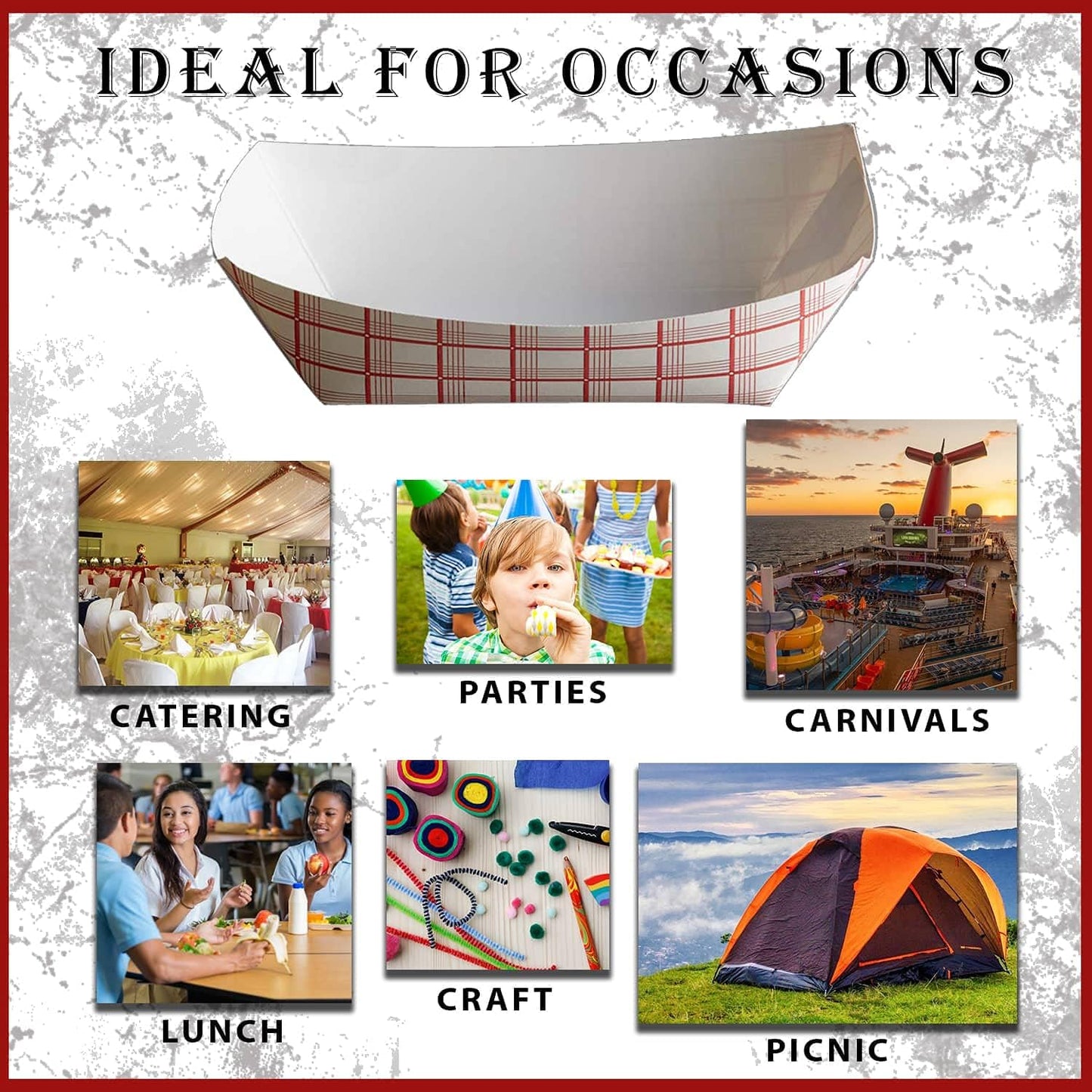 Angel's Peel Lounge Paper Food Trays — Red Check Paperboard Trays for Tacos, Fries, Nachos, Hot Dog, Sturdy Disposable Grease-Resistant Tray, Recyclable Basket for Carnivals, Catering, 2lb, 100-PACK