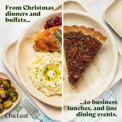 Chic Leaf Palm Leaf Disposable Bamboo Plates - Palm Leaf Plates for Weddings & Event Appetizers - Biodegradable & Compostable - Christmas Meal Turkey Holiday Dinner, Party Supplies (7", 50 Pack)