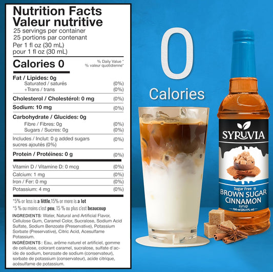 Syruvia Sugar Free Coffee Syrup, Brown Sugar Cinnamon Flavored Syrup for Drinks, Lattes, and Desserts – 25.4 fl oz