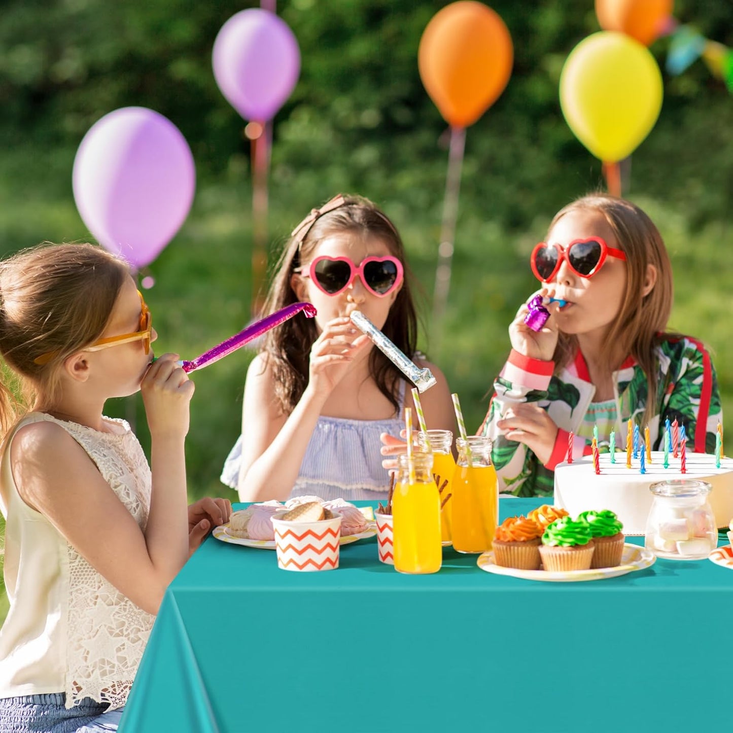 7 Pieces Rainbow Series Rectangle Tablecloth, 54x72" Solid Color Waterproof & Spillproof Disposable Plastic Table Cover, Durable Party Tablecloth for Dining, Buffet, Picnic, Outdoor Events