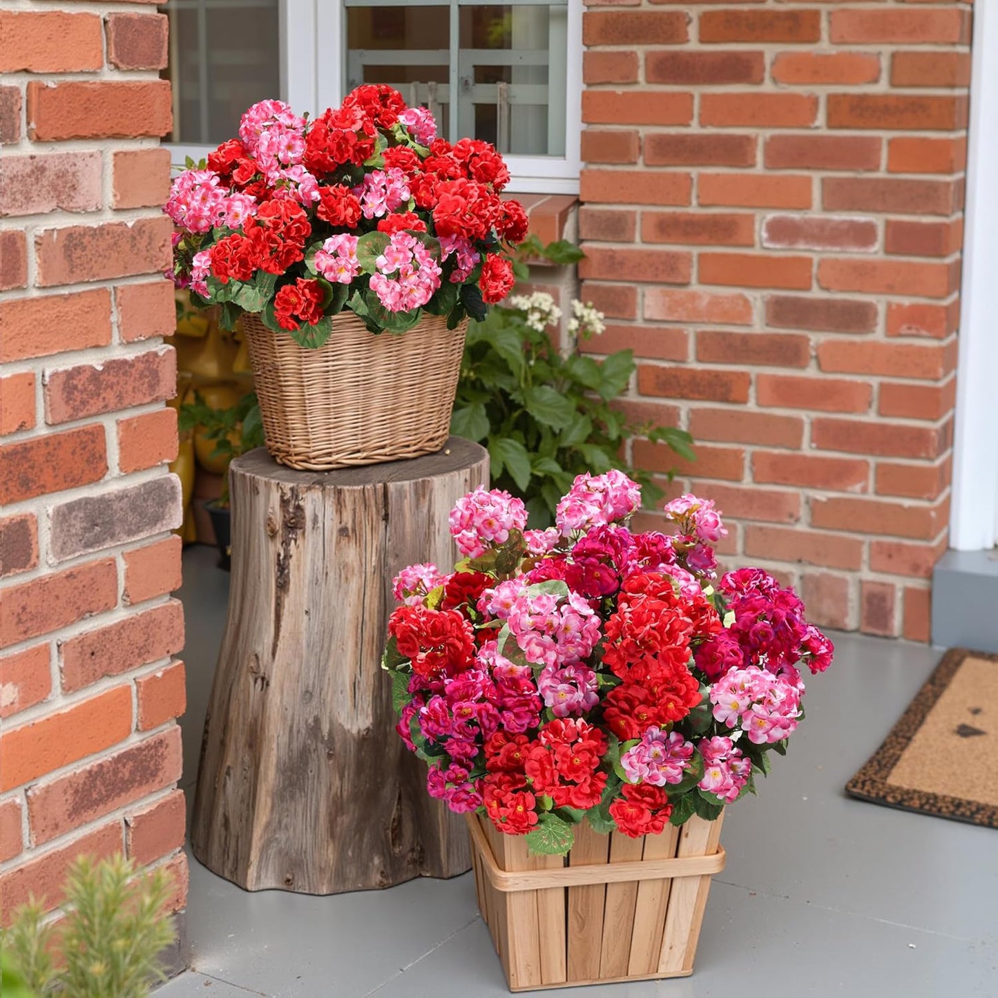 Artificial Geraniums Fake Flowers for Outdoors Decoration, 6 Bundles Silk Geraniums Flower UV Resistant Look Real Faux Plants for Front Door Garden Porch Planter Patio Balcony Yard Indoor Home, Mix
