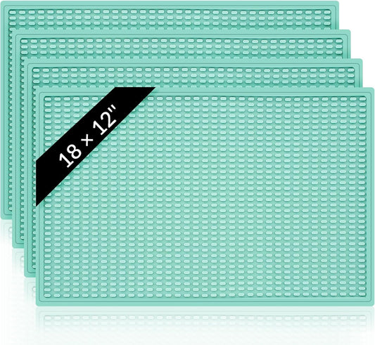 Tioncy 4 Pcs Bar Mat for Countertop 18x12 Inch Christmas Green Non Slip Rubber Mat for Sink, Essential Supplies Bartending Accessories for Christmas Home Kitchen, Restaurants, Coffee Bar Decoration