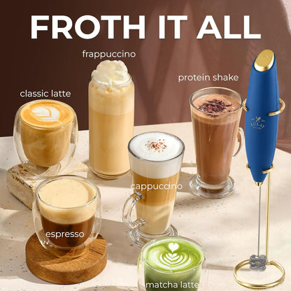 Zulay Kitchen Patented Tornado Triple Whisk Milk Frother with 4 Duracell Batteries – Handheld Foam Maker for Coffee, Lattes, Matcha & Hot Chocolate – Rich, Creamy Froth in Seconds