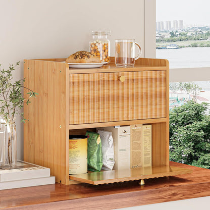 Rustic Bread Box for Kitchen Countertop Bamboo Bread Storage Container Bin Double Layer BreadBox Farmhouse Large Capacity Food Organizer (Natural Bamboo)