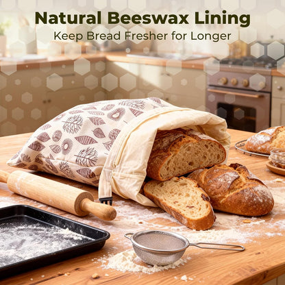 OHIYO Reusable Beeswax Bread Bags for Freezer & Refrigerator, 17"×13" Natural Beeswax-Lined Cotton Storage Bags Airtight Freshness Keeper for Homemade, Bakery Essentials (2 Pack)