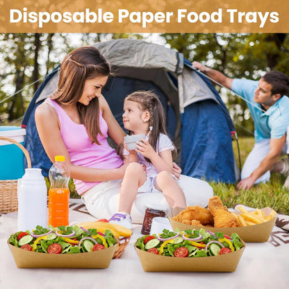 100 Pack 3lb Paper Food Trays, Heavy Duty Disposable Food Boats, Disposable Nacho Trays, Kraft Paper Serving Basket for Party Snacks, Nachos, French Fries, Hot Dogs, Tacos, BBQ, Brown