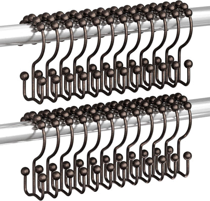 Titanker Shower Curtain Hooks Rings, Rust Resistant Metal Double Glide Shower Hooks Rings for Bathroom Shower Rods Curtains, Set of 24 Hooks - Bronze