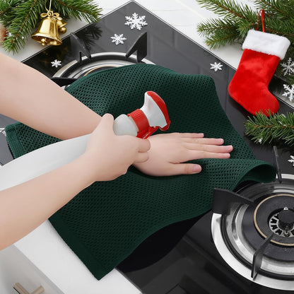 Homaxy 100% Cotton Waffle Weave Kitchen Dish Towels, Ultra Soft Absorbent Quick Drying Cleaning Towel, 13 x 28 Inches, 8-Pack, Blackish Green