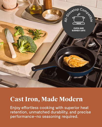 Caraway Cast Iron Skillet - 8” Enameled Cast Iron Pan With 3 Layer Enamel Coating - No Seasoning Required - Compatible With All Stovetops - Free From Forever Chemicals - Cream