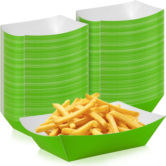 200 Pcs Paper Food Tray Sturdy Disposable Food Boats Nacho Plates Disposable Serving Snack Trays for Catering, Party Birthday Supplies, and Food Service (Green)