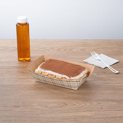 Restaurantware Bio Tek 2 Pound Food Boats 200 Disposable Paper Food Trays - Heavy-Duty Greaseproof Plaid Paper Boats For Snacks Appetizers Or Treats Use At Parties Or Carnivals